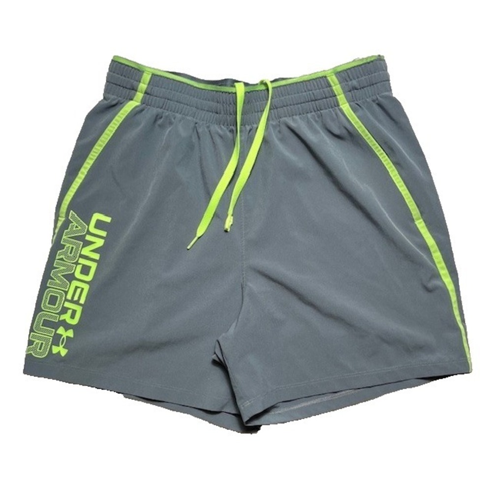 Under Armour Mens Sz M Qualifier 5 Workmark Athletic Shorts Gray Lime Green-1800